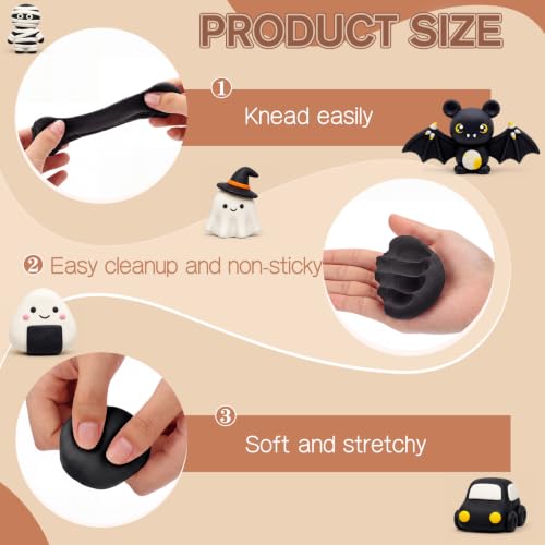 VioraWhite 48 Pcs Air Dry Clay Bulk 1.6lb Modeling Clay Kit,Black | Soft & Stretchable, Magic Foam for Kids, DIY Molding, Arts & Crafts, Boys Girls Party Favors, Cosplay Sculpting Supplies - color: Black
