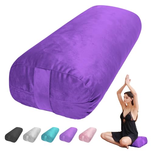 Yoga Bolster Pillow for Restorative & Yin Yoga, Meditation Cushion - color: Purple