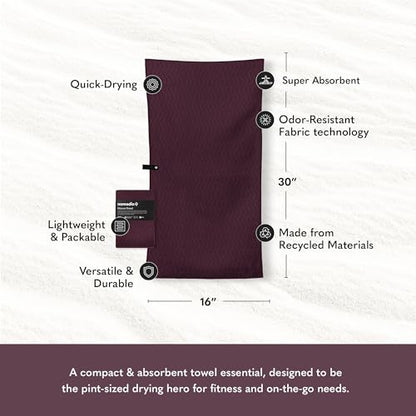 Nomadix Fitness Towel- Microterry Quick-Dry Gym & Yoga Sweat Towel, Odor-Resistant, Ultra Absorbent, Sand & Pet Hair-Resistant, Recycled Material, 30″×16″- Regenerative Black- Regenerative Burgundy - color: Regenerative Burgundy