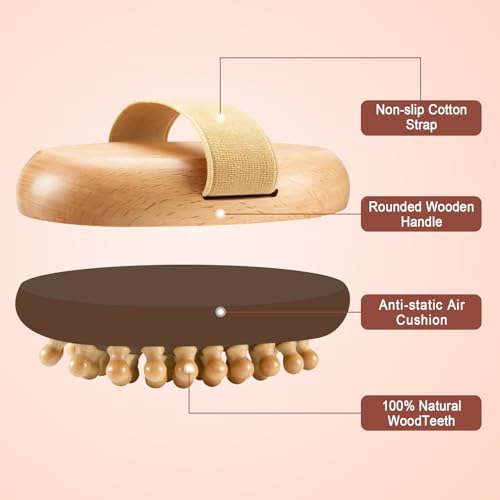 2 Pcs Meridian Brush, Wood Therapy Massage Tools with Essential Oil | Handheld Natural Meridian Massage Brush for Belly Fat Cellulite Massage Tool for Legs Arms Back Office Workers Stress Relieve - color: Brown