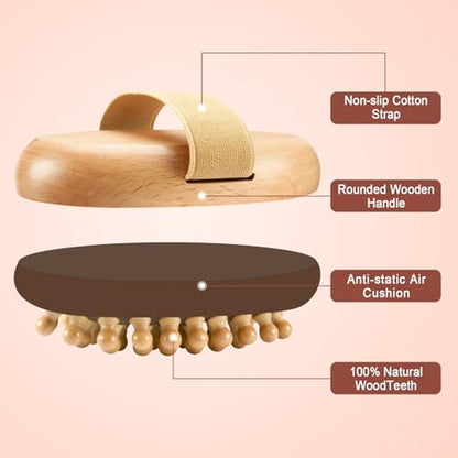 2 Pcs Meridian Brush, Wood Therapy Massage Tools with Essential Oil | Handheld Natural Meridian Massage Brush for Belly Fat Cellulite Massage Tool for Legs Arms Back Office Workers Stress Relieve - color: Brown