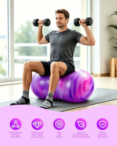 ZOOJOY Peanut Ball for Kids and Adults | 18/20Inch Anti-Burst Exercise Ball - color: Pink & Purple, size: 39 x 20 Inch