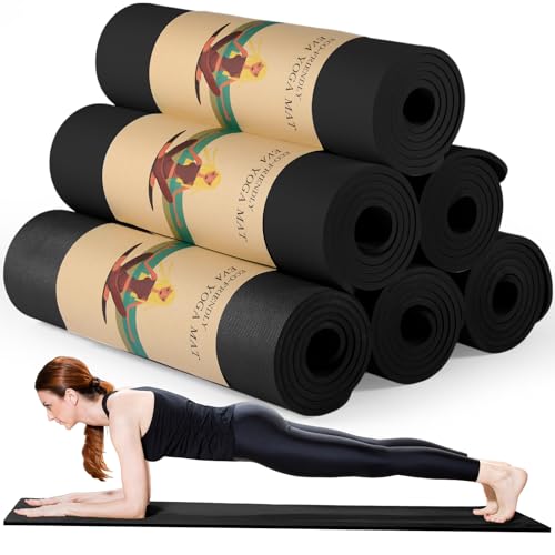 Timgle 6 Pcs 10mm Thick Yoga Mat Bulk 68 x 24 Inches Anti-slip Tear-resistant Exercise Mat Adult Gym Mats for Fitness, Stretching, Workout and Studio, Outdoor Yoga, Pilates - color: Black