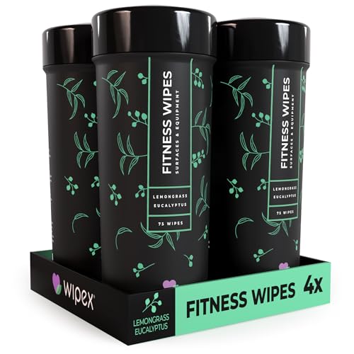 Wipex Natural Wipes for Fitness in Lemongrass & Eucalyptus, Gyms, Yoga, Peloton Cycles, Treadmills and Home, 75 Count (Pack of 4) - size: 75 Count (Pack of 4)