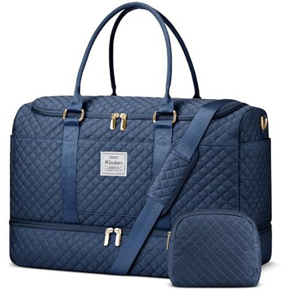 WINDARS Travel Duffle Bag, Weekender Bags for Women with Shoe Compartment, Overnight Bag with Toiletry Bag, Carry On Duffel Bags For Airplanes, Yoga Gym Duffel Bag, Navy - color: Navy