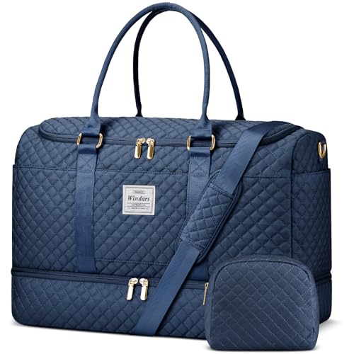 WINDARS Travel Duffle Bag, Weekender Bags for Women with Shoe Compartment, Overnight Bag with Toiletry Bag, Carry On Duffel Bags For Airplanes, Yoga Gym Duffel Bag, Navy - color: Navy