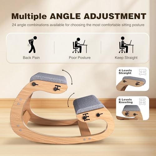 Ergonomic Kneeling Chair with Wooden Frame, Wood - color: Wood