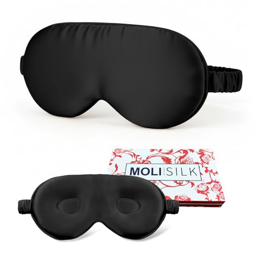 Silk Eye Mask for Sleeping 100% Mulberry Silk Women Men Blindfold,3D Luxury Travel Smooth Elastic Strap Eye Masks Breathable Cooling Soft Night Sleep Work Eyeshade Cover,Black - color: Black