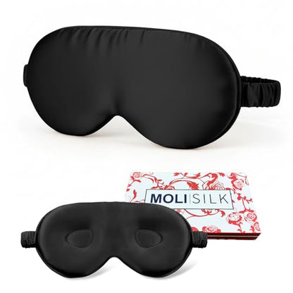 Silk Eye Mask for Sleeping 100% Mulberry Silk Women Men Blindfold,3D Luxury Travel Smooth Elastic Strap Eye Masks Breathable Cooling Soft Night Sleep Work Eyeshade Cover,Black - color: Black