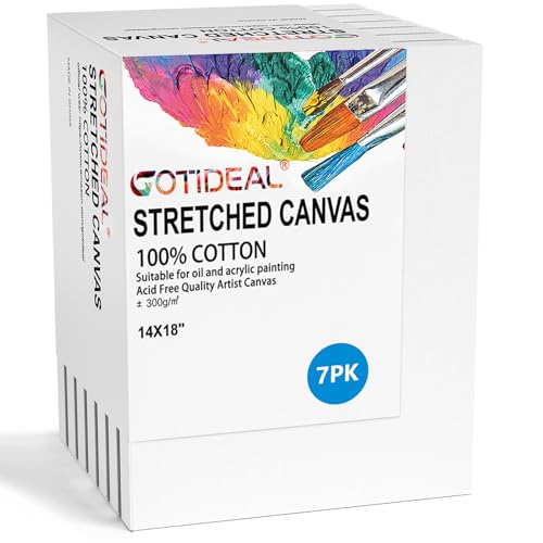GOTIDEAL Stretched Canvases for Painting, 14x18 Inch Set of 7, Primed White | 100% Cotton Blank Art Canvas Boards for Painting for Acrylic Pouring, Oil Paint Dry & Wet Art Media - color: White, size: 14"x18"