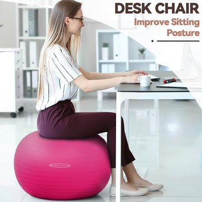 Fitvids Anti-Burst and Slip Resistant Exercise Ball Yoga Ball Fitness Ball Birthing Ball with Quick Pump - color: Pink, size: XXL(31-34in/78-85cm)
