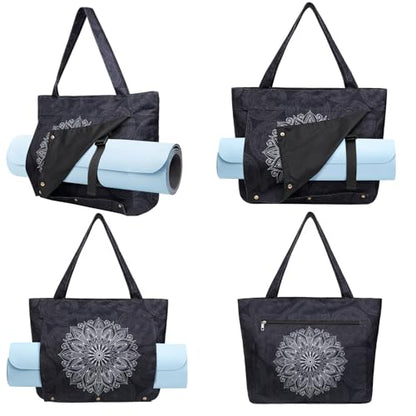 Yoga Mat Bag Yoga Bags and Carriers Fits All Your Stuff Yoga Tote Bag with Zipper Pocket Yoga Mat Carrier Pilates Bag Take in Out Mat Easily - color: Mandala Black