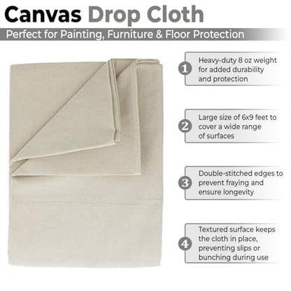 Premium Cotton Canvas Drop Cloth 8 oz, 4x5 ft – Heavy Duty Reusable Painter’s Cloth for Painting, Staining, DIY Projects, Furniture & Floor Protection, Washable Dust Sheet, Indoor & Outdoor Use