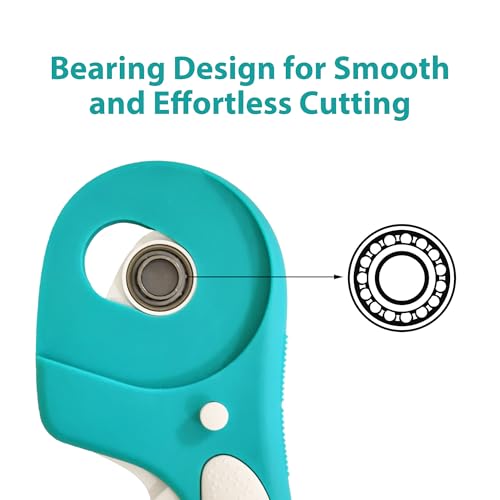 Headley Tools Rotary Cutter 60mm Upgraded with Bearing Design for Smoother and deeper cutting, Ergonomic Handle Rolling Cutter with Safety Lock for Fabric, Fabric, Leather, Crafting, Sewing, Turquoise - color: Turquoise, size: 60mm