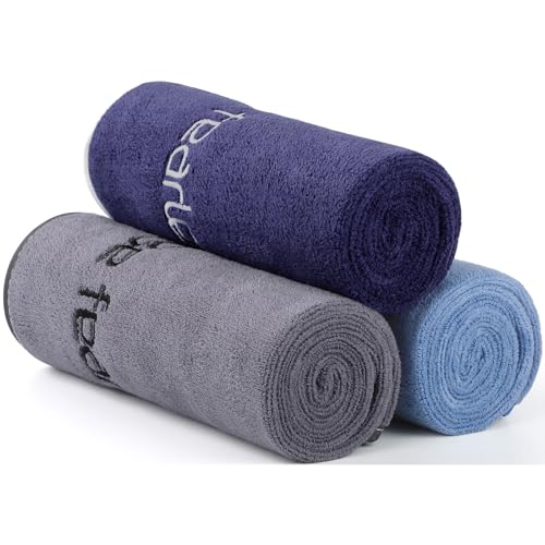 Microfiber Gym Towels Bigger Size Super Soft for Exercise Fitness, Sports | Highly Absorbent Workout Towel, 380-GSM 15 x 31-Inch Quick-Drying Yoga Towels (3 Pack, Grey+Blue+Navy blue) - color: Grey+blue+navy Blue, size: 3P-15x31 inches