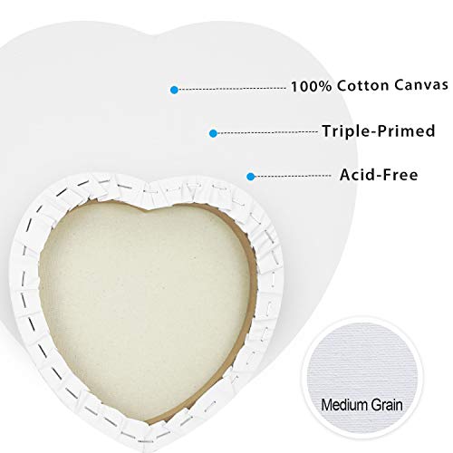 PHOENIX Heart Canvases for Painting - 8, 10, 12 in (2 of Each) - 100% Cotton 10 Oz Triple Primed White Blank Acid-Free Artist Shaped Stretched Canvas for Oil, Acrylic Painting Decoration - size: Heart 8", 10" & 12", style: Studio Set (8 Oz.)