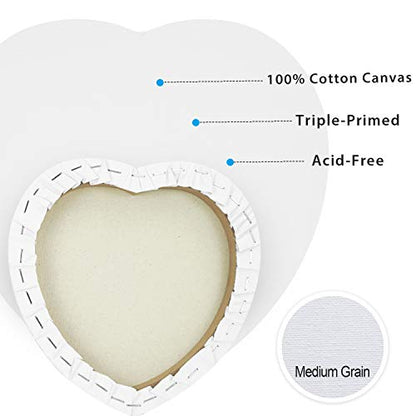PHOENIX Heart Canvases for Painting - 8, 10, 12 in (2 of Each) - 100% Cotton 10 Oz Triple Primed White Blank Acid-Free Artist Shaped Stretched Canvas for Oil, Acrylic Painting Decoration - size: Heart 8", 10" & 12", style: Studio Set (8 Oz.)