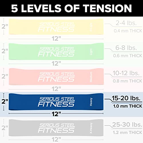 Serious Steel Fitness Mini Resistance Loop Bands | Rehab and Prehab Stretch Bands | 12" Exercise Workout Bands (Sets of 5 Pack and Sets of 10 Pack Trainer Options Available!) - color: Heavy 10 Pack (2" x 12")