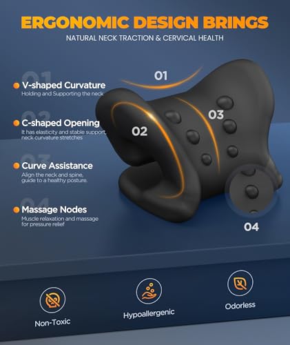 Graphene Magnetic Neck Stretcher for Deeper Pain Relief, Instant Heating Pad Cervical Traction Device Pillow, Neck Cloud for TMJ Tension Muscle Migraine, Gifts for Women, Mom, Men(Gray)