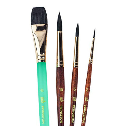 Princeton Neptune 4750 Series Watercolor Brush Set – Watercolor Brushes Professional Soft Synthetic Squirrel Hair – Artist Water Paint Brush Set – 1pc Aquarelle 3/4" & 3 Round Brushes (Sizes 2, 6, 10)