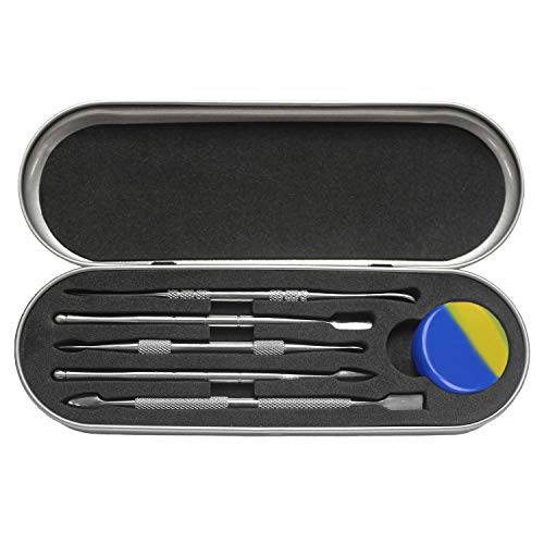 6-Piece Wax Carving & Collecting Tool Set with Silicone Jar and Metal Carrying Case