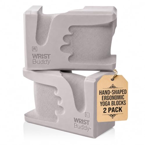 WRISTBuddy® Yoga Blocks 2 Pack, High Density Non-Slip, Hand-Shaped Design | 60% less wrist pressure —patented hand-shaped design eases wrist discomfort for yoga, Pilates, push-ups, planks & handstands. - color: Gray