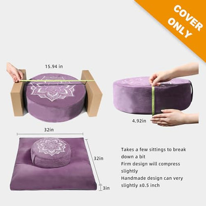 Meditation Zafu Cushion Set,Removable Machine-Washable Luxury Velvet Cover (Purple（Only Cover）) - color: Purple（only Cover）