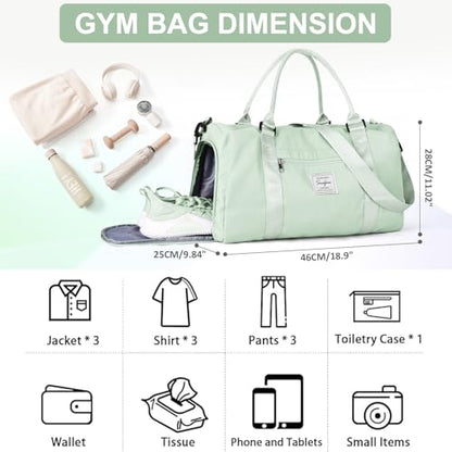 Gym Bag Womens with Shoes Compartment Travel Duffel Bag Mint Green - color: B16-Mint Green+Toiletry Bag