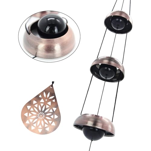 36" Copper Temple WindChimes with 5 Bells, Feng Shui Wind Bells for Outside - size: Geometric Mandala