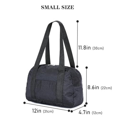 Mini Gym Bag for Women Girl 12 inch Small Gym Tote Lightweight Carry On Bag - color: Black