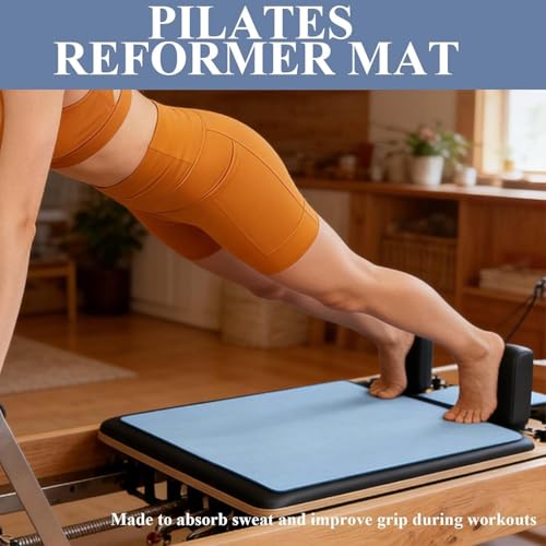 QCWN Non-Slip Pilates Reformer Mat Cover, 39" x 24" Pilates Machine Towel with Headrest Cutout, 0.8mm Sweat-Wicking Micro-Suede Foldable Mat for Female Pilates Enthusiast Exercise Matfor Pilate Training Yoga - color: Blue