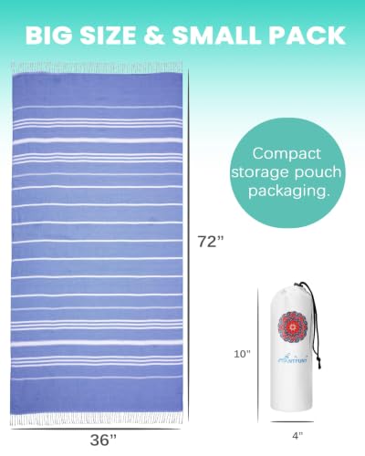 6 Pack Turkish Beach Towels Vacation Essentials with Bag Quick Dry Sand Free Soft Absorbent Adult Bath Pool Swim Long Wide Stripe Towel Cloud Linen Sandfree Mat Summer Thing Lightweight Travel Blue - color: Thinner Blue, size: 72 x 36 inch