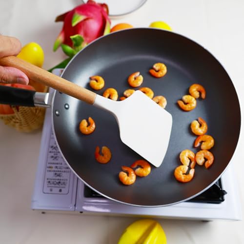 KLAQQED 2Pcs Silicone Spatula Set Turner Heat Resistant for Nonstick Cookware Rubber Wok Turner with Wood Handle, Plastic Spatula Silicone for Cooking Use Kitchen Utensils Set White - color: White