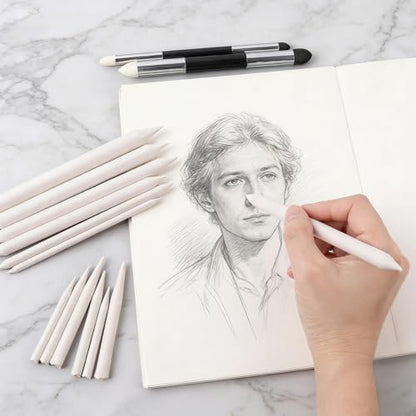 148PCS 12 Sizes Blending Stumps and Tortillion for Drawing Artist Sketch | Premium paper material, reusable, with 2 blending sponge pens, for artist charcoal sketch drawing