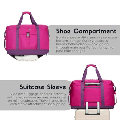 SUNNY BIRD Duffel with Utility Pouch, 40L Weekender Overnight Bag with Shoe Compartment for Travel and Sports (Purple) - color: Purple