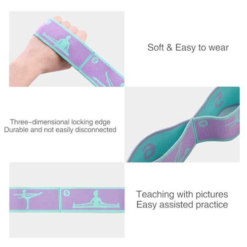 9 Loops Elastic Yoga Strap - Adjustable Stretching Band for Physical Therapy, Dance, Pilates & Gymnastics, Multi-Loop Exercise Band for Flexibility, Home Workout - color: Purple