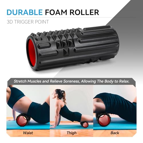 5 in 1 Foam Roller Set, High Density Patented Exercise Roller - color: Black