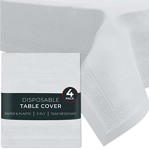 HOUZZKINGZ USA Paper Tablecloths for Rectangle Tables | 54” X 108” – 4 Pack | White Paper Disposable Tablecloth | 3-Ply Premium Paper & Plastic Table Cloths for Parties Disposable - size: 4 Pack