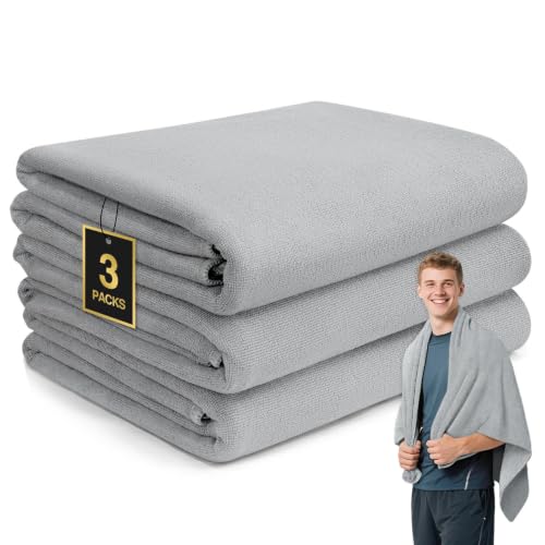 Microfiber Gym Towels for Showering Working Out Quick Dry Negative ions Large Middle Small Sizes Lightweight Gym Towel for Men Women Tennis Sports Towels for Body Hot Yoga Fitness Essentials - color: Gray, size: 27 inch X 55 inch