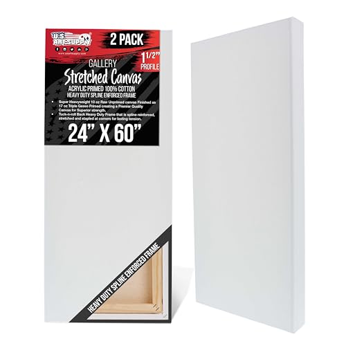 U.S. Art Supply X-Large Stretched Canvas for Painting 24x60 inch Gallery Depth 1-1/2" Thick, 2-Pack - 12oz Acrylic Gesso Triple Primed, Professional Artist Quality, 100% Cotton - Oil, Pouring Paint - size: 24" x 60"