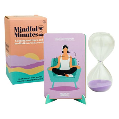 Gift Republic Mindful Minutes Meditation Cards and 5 Minute Sand Timer Calming Meditation Gift Mindfulness Self-Care Affirmation Anxiety Relief Gift