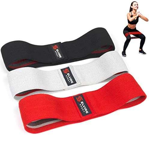 ELVIRE Fabric Resistance Bands for Working Out | Exercise Bands Resistance Bands Set of 3 | Booty Bands for Women Workout Bands Resistance Loops | Leg Bands for Working Out Glute Bands, Squat Bands - color: Red & Charcoal