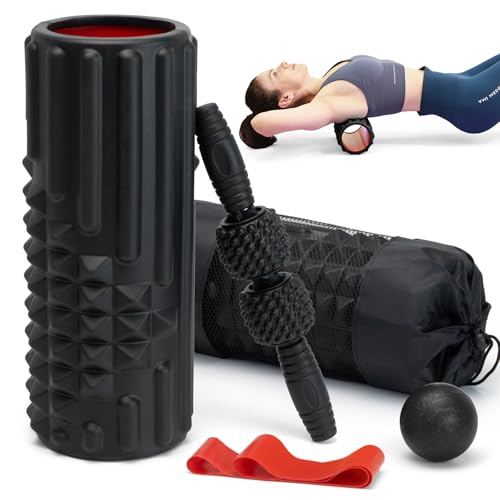 5 in 1 Foam Roller Set, High Density Patented Exercise Roller - color: Black