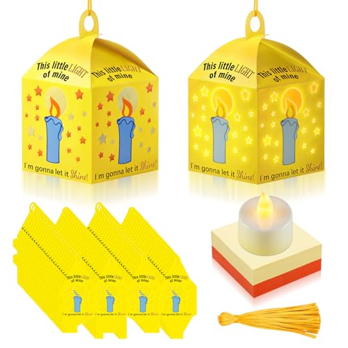 Simgoing 24 Sets Sunday School VBS 2026 Craft Illumination Lantern Craft | Lantern Crafts with LED Candle Light Tissue Paper Light of Mine Suncatchers Hanging for Christian Decor - style: Light of Mine