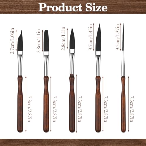 5 Pcs Starter Pinstriping Brush, High Performance Striping Brushes Set with Sword Liner Flat Head for Detail Art Painting Birch Wood Handle Nylon Bristles - color: Brown
