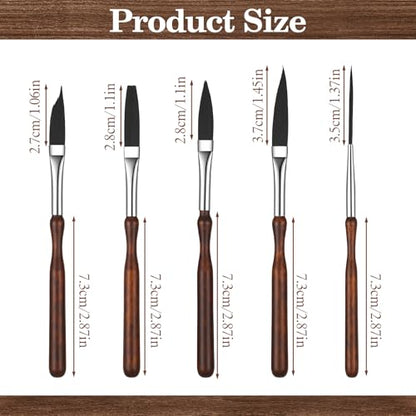 5 Pcs Starter Pinstriping Brush, High Performance Striping Brushes Set with Sword Liner Flat Head for Detail Art Painting Birch Wood Handle Nylon Bristles - color: Brown