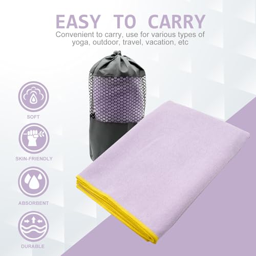 Eunzel Hot Yoga Towel - Microfiber Non Slip Yoga Mat Towel with Grip Dot Sweat Absorbent Towel for Hot Yoga, Pilates and Fitness 72" x 24", Taro Purple/Yellow - color: Taro Purple/ Yellow