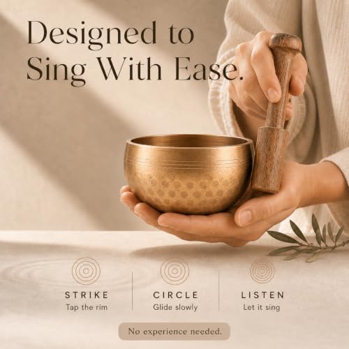 Handcrafted Tibetan Singing Bowl Set – 3.5” Sound Bowl for Meditation, Sound Healing & Yoga – Healing Instrument with Wooden Striker & Cushion – Authentic Hand-Hammered in Nepal