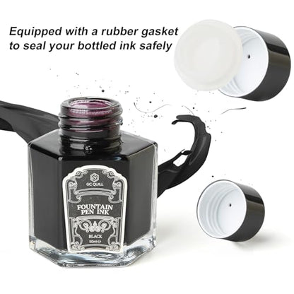 Fountain Pen Ink 50ml Non-Carbon, Dye-Based Ink Bottle for Smooth Writing - Fast Drying, Vivid Colors, Clog-Free Formula, Compatible with Fountain Pens, Dip Pens,Calligraphy LL711 (Black)