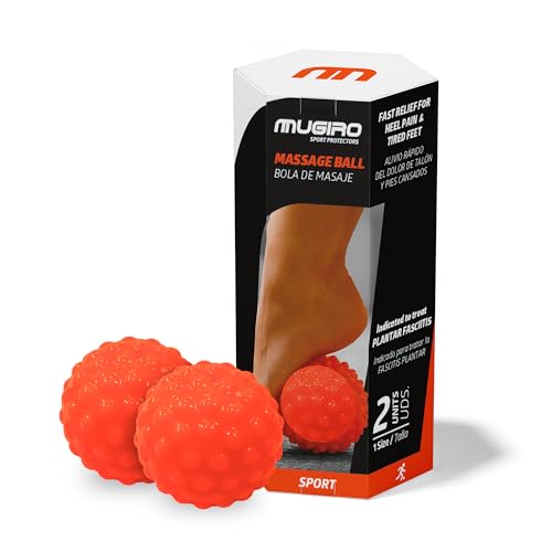 Mugiro Pack of 2 Muscle Massage Balls [Solid & Silicone Gel] - Foot Massage Ball for Plantar Fasciitis, Spurs, and Reflexology - Myofascial Relief and Trigger Points - Rounded Spikes (Does Not Hurt)